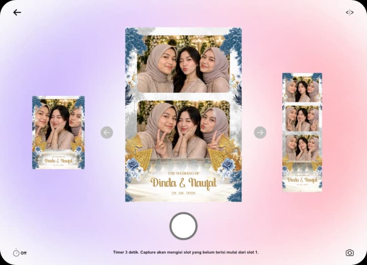 Orang memilih frame di layar virtual photobooth